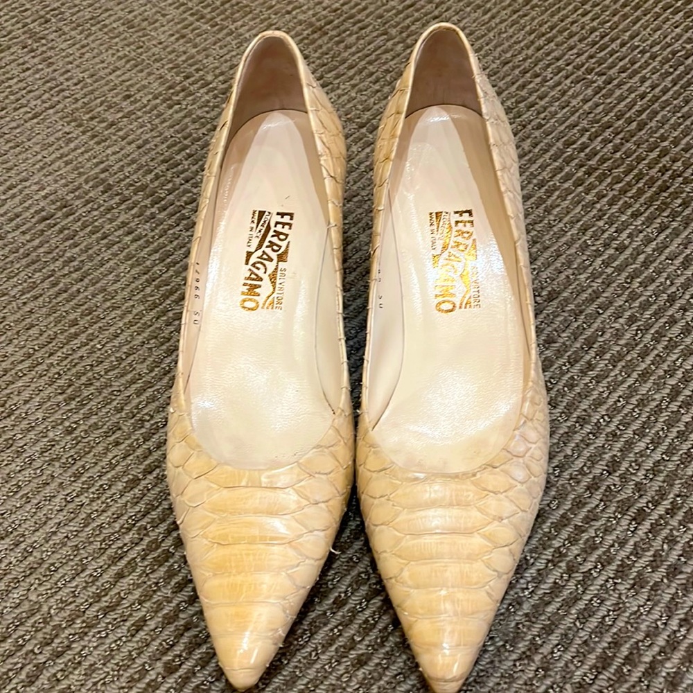 Ferragamo crème (real) snakeskin heels